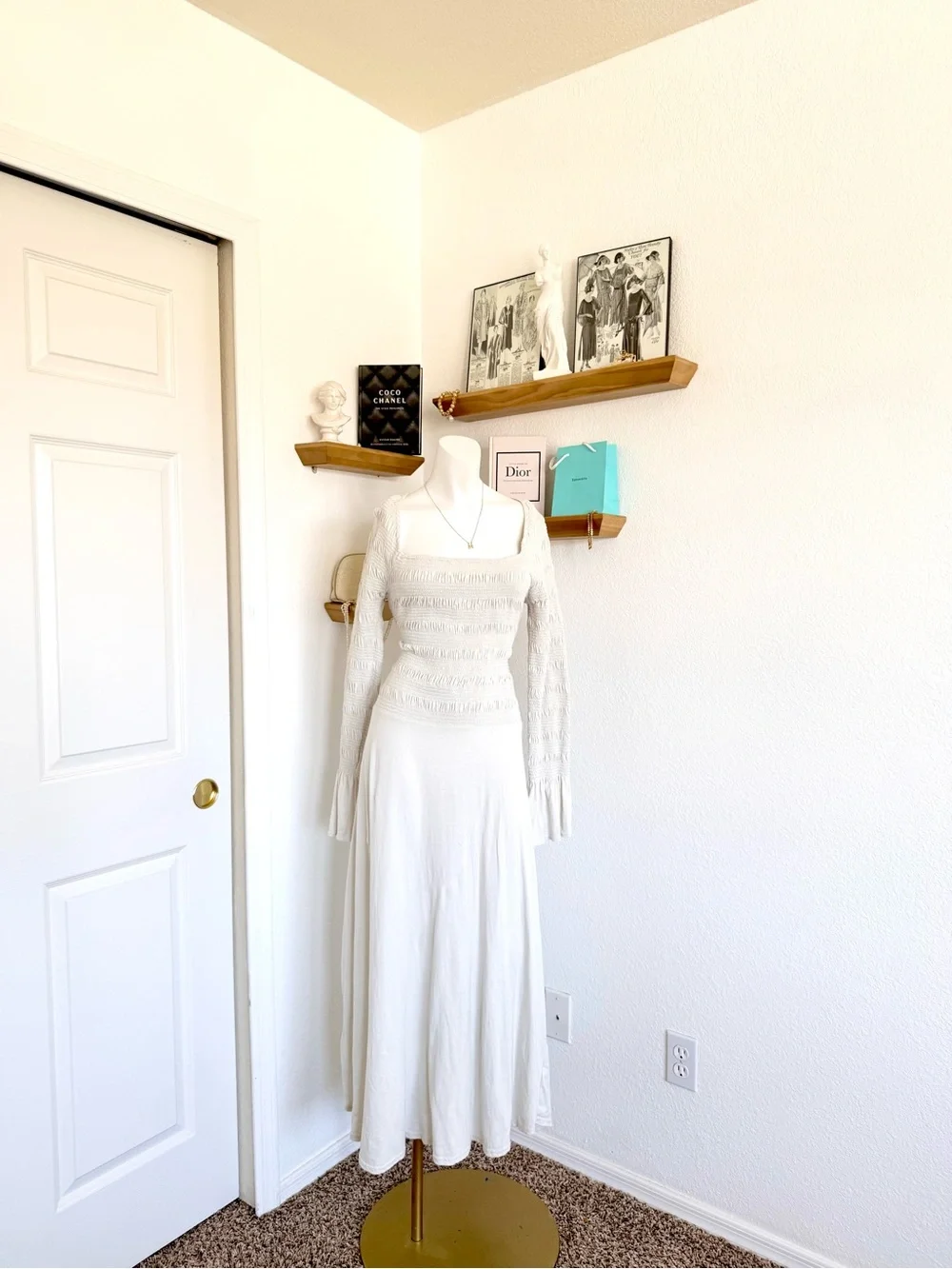 Free People Cream Gray Midi Dress SIZE M